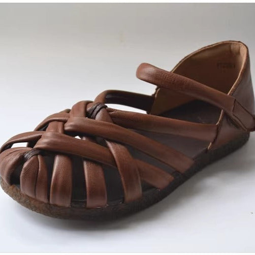 Women's Leather Hand-Woven Velcro Flat Sandals