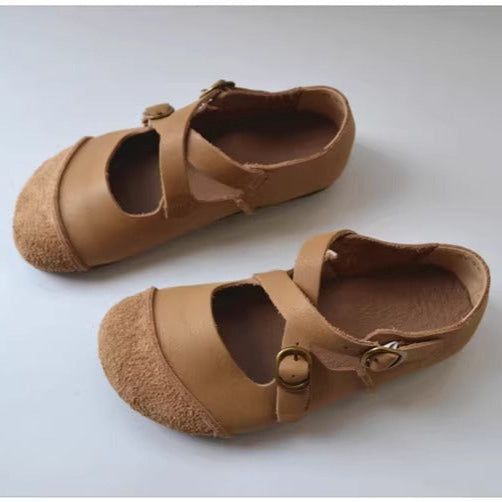 Women's Women's Leather Retro Patchwork Flat Cross Strap Mary Jane Shoes