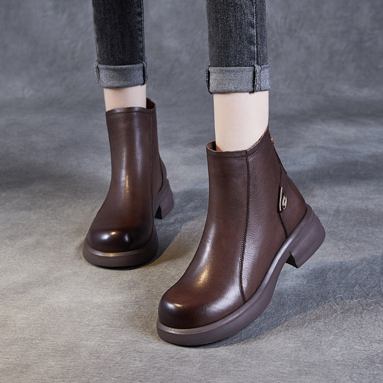 Women's Casual Genuine Leather Ankle Boots – Comfortable for Daily Wear
