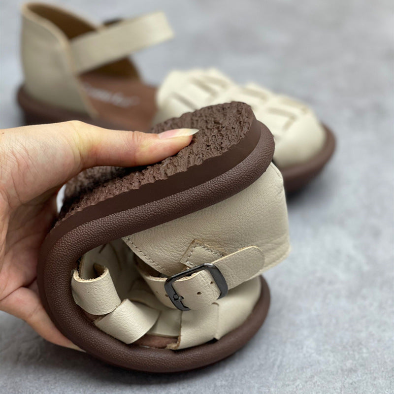 Women's Closed Toe Handmade Summer Flat Leather Woven Sandals