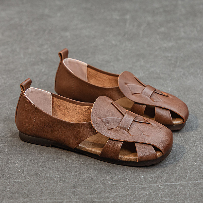 Women's Leather Summer Woven Hollow Out Flat Breathable Sandals