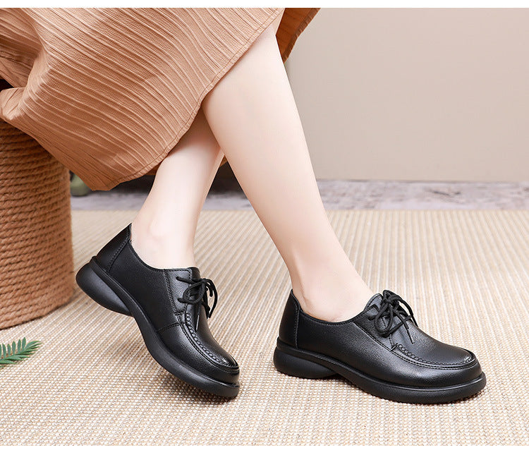 Women's Leather Lace Up Black Classic Comfort Work Shoes