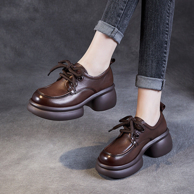 Women's Casual Platform Shoes – Lightweight Genuine Leather Lace-Up Design