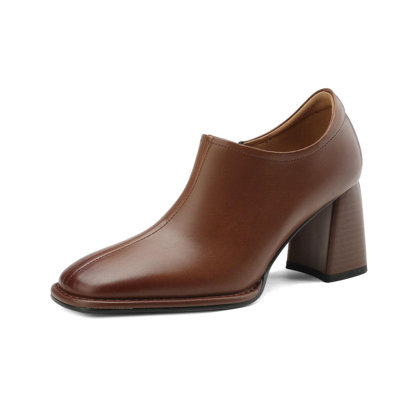 Genuine Leather Vintage Square Toe Block Heel High Zipper Ankle Boots Women's Shoes