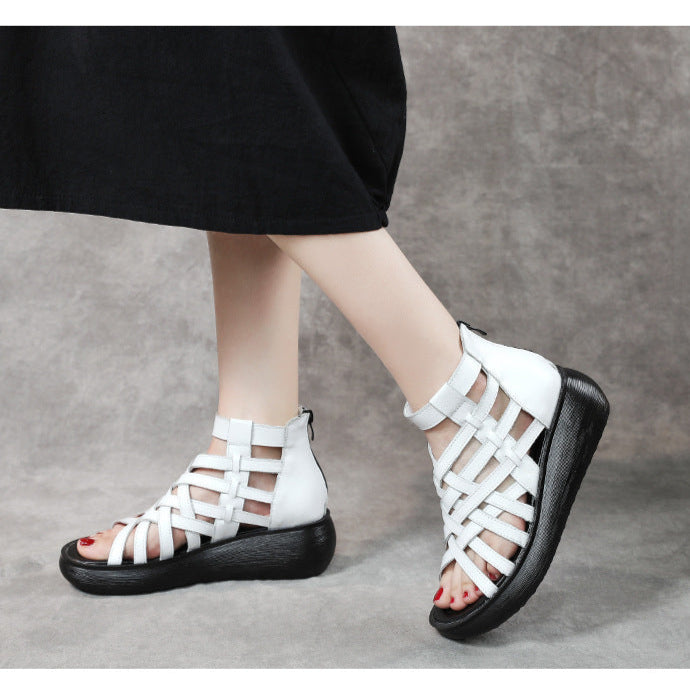 Women's Leather Roman Ankle Boots Sandals