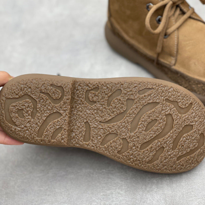 Women's Retro Leather Patchwork Boots – Lace-Up Soft Short Ankle Shoes