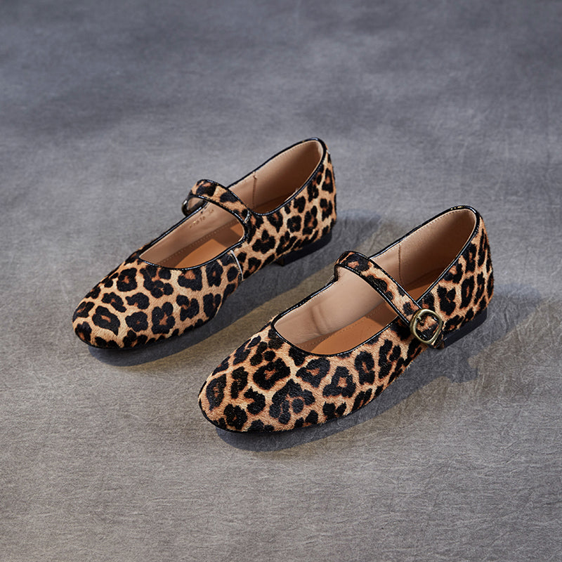 Women's Stylishly Leopard Print Mary Jane Comfort Flats