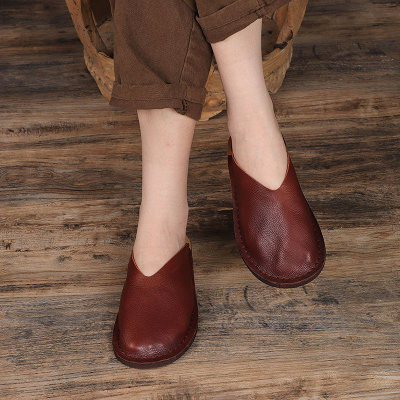 Women's Leather Minimalist Flat Mule Shoes