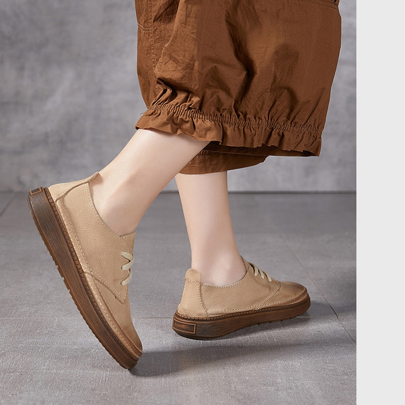 Women's Leather Casual Lace-up Flat Shoes