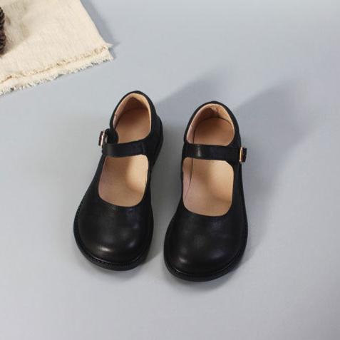 Womens Leather Mary Jane Flats Shoes School Preppy Style