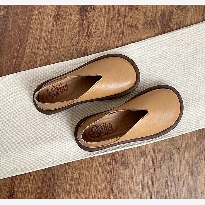 Women's Wide Toe Soft Leather Flats – Japanese V-Cut Backless Design