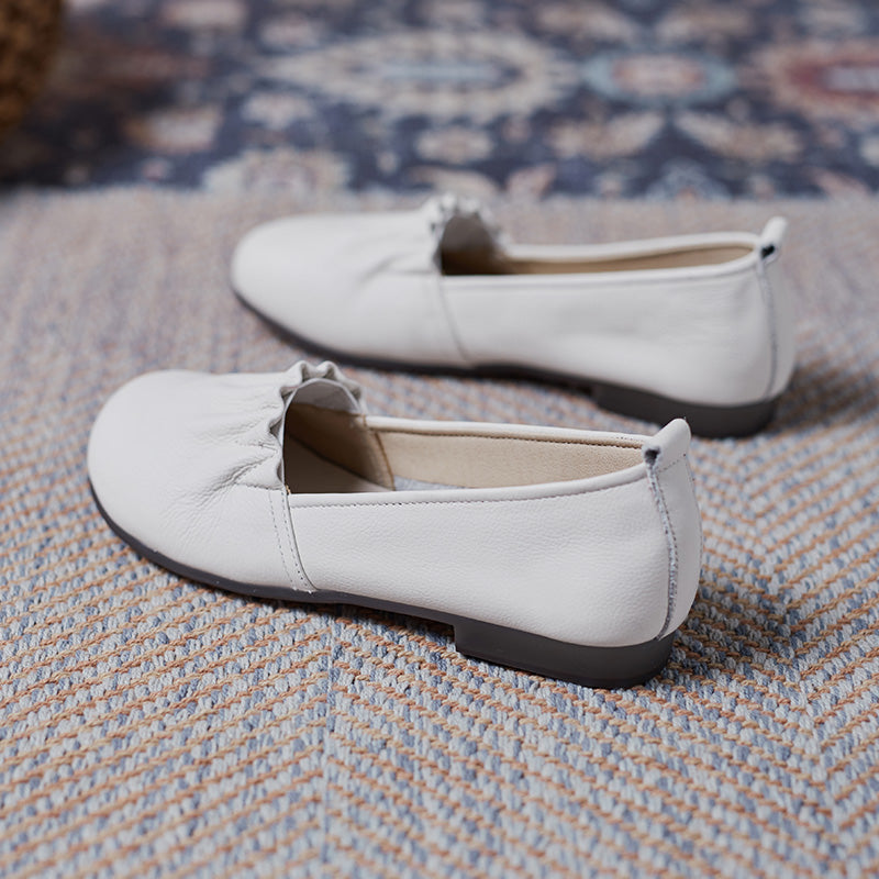 Women's Soft Leather Pleated Daily Slip-On Walking Flats
