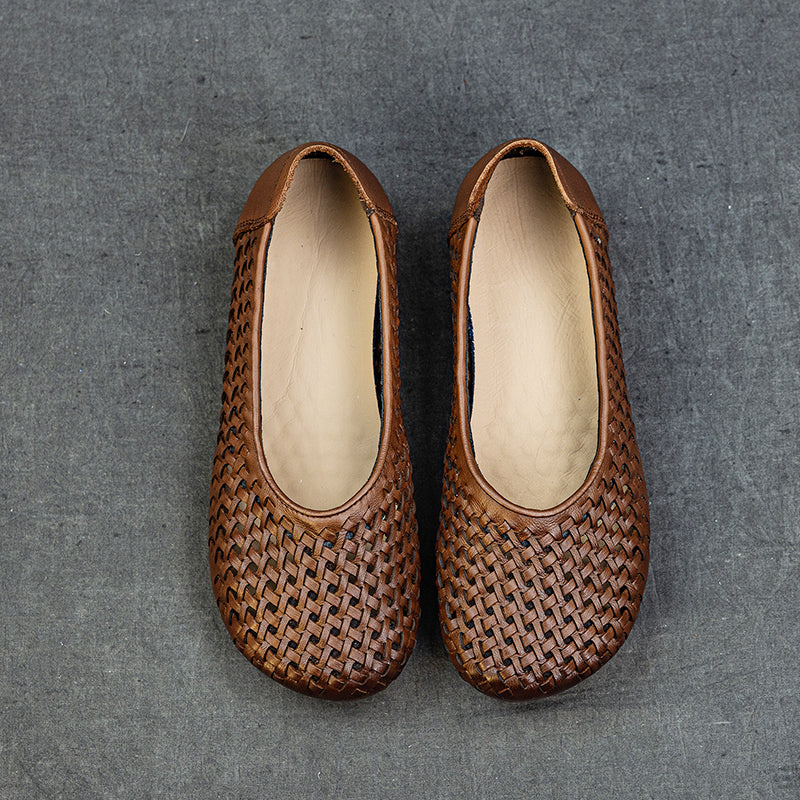 Women's Leather Woven Hollow Out Flat Sandals Glove Shoes