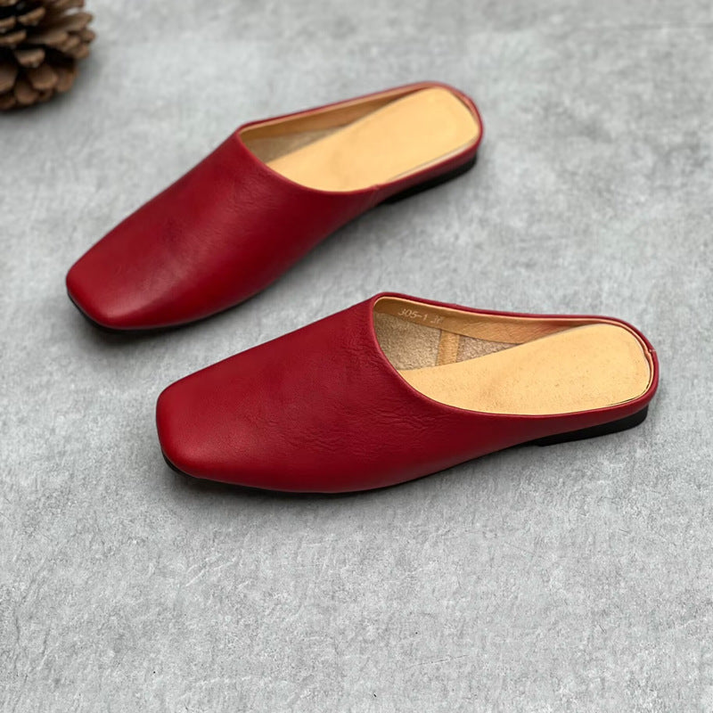 Handmade Leather Closed Toe Mule Shoes – Comfortable Slip-On for Women