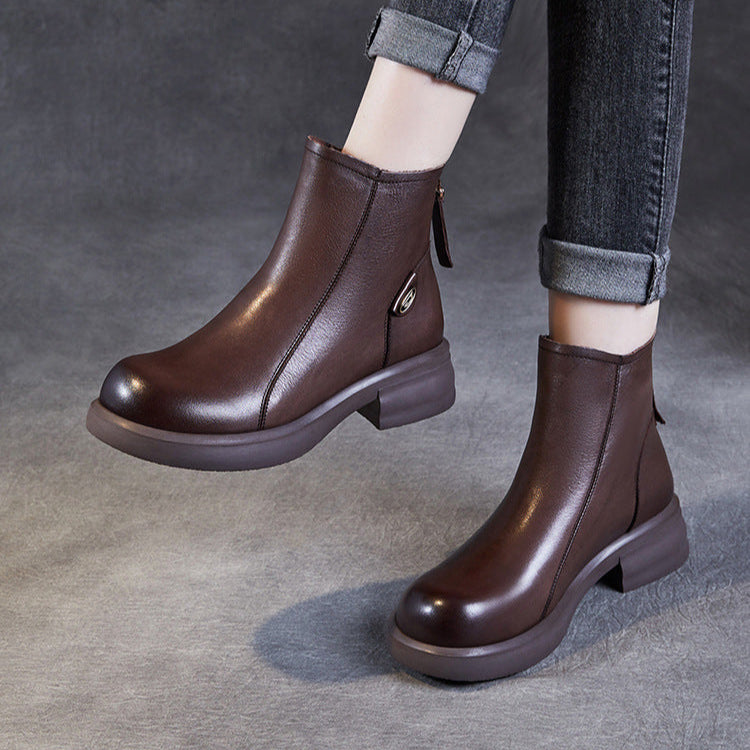 Women's Casual Genuine Leather Ankle Boots – Comfortable for Daily Wear