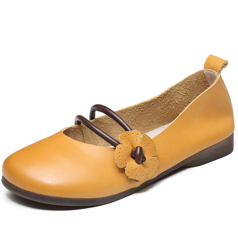 Women's Soft Leather Flats – Artistic Floral Design Casual Shoes