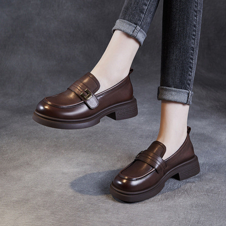Women's Soft Leather Low Heel Loafers – Comfortable Everyday Slip-On Shoes