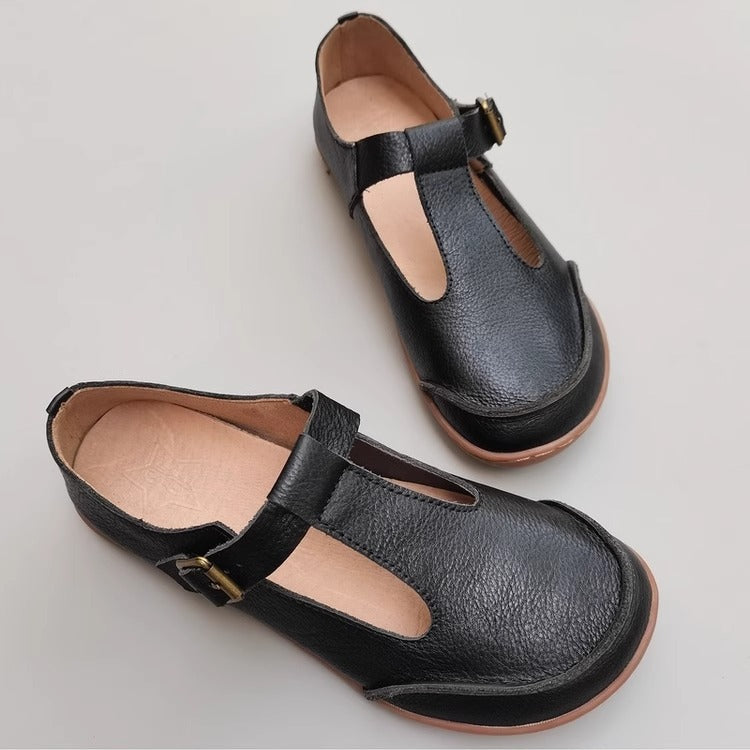 Handmade Vintage Genuine Leather Soft Lightweight T-Strap Mary Jane Shoes for Women