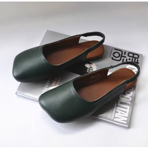 Women's Closed Toe Slip On Leather Heel Hollow Out Flat Sandals
