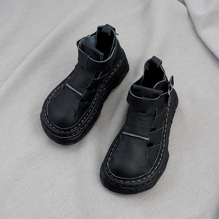 Women's Ugly-Cute Soft Leather Cut-Out High-Top Boots – Casual Style