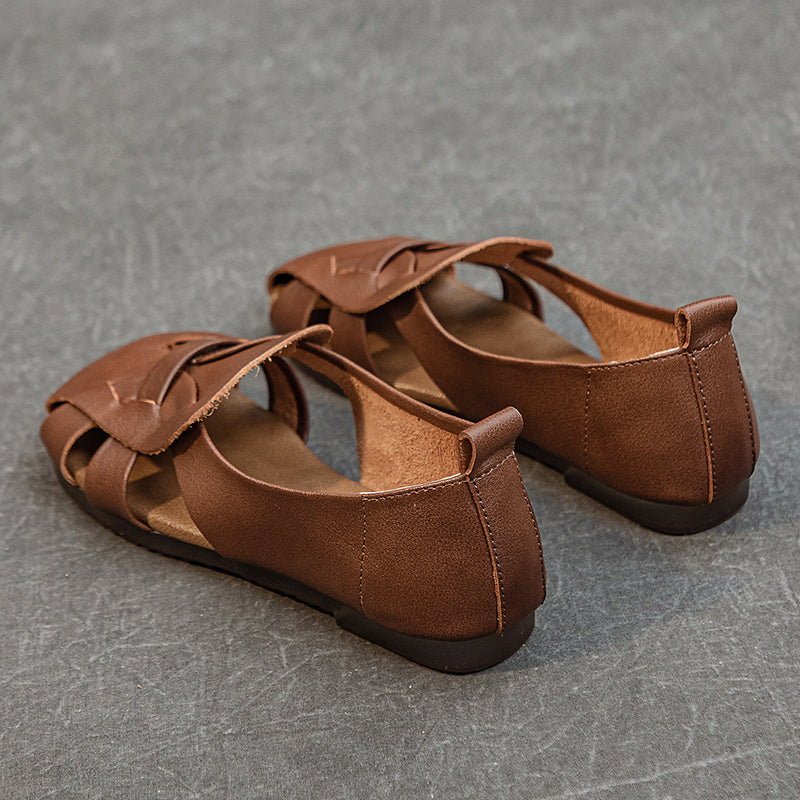 Women's Leather Summer Woven Hollow Out Flat Breathable Sandals