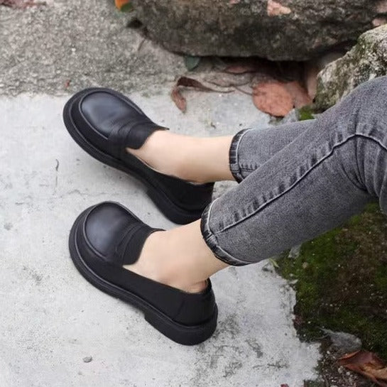 Handmade Big Toe Box Loafers Comfortable Soft Leather Womens Shoes
