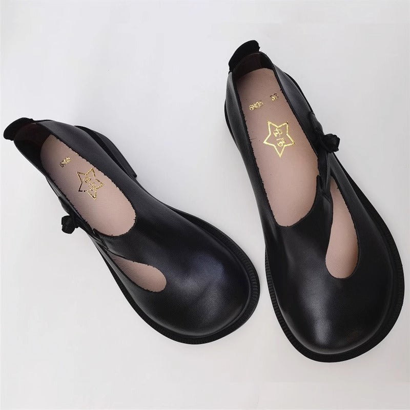 Handmade Women's Leather Wide Toe Box Flats – Casual Slip-On Shoes with Comfort