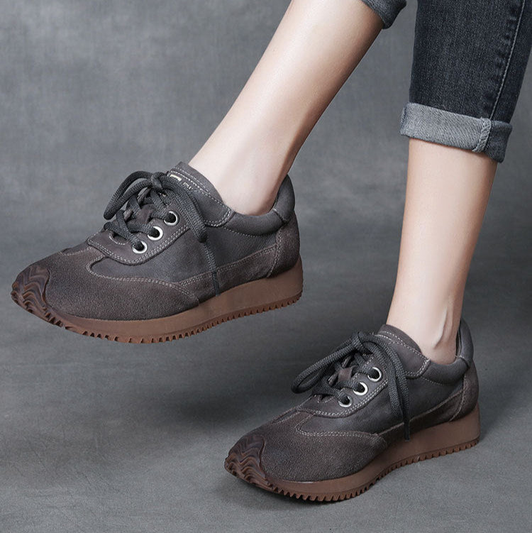 Women's Leather Patchwork Casual Lace-up Tennis Shoes Sneakers