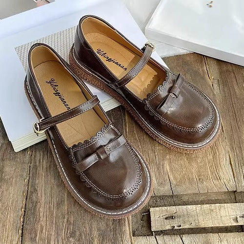 Round Toe Preppy Style Retro Flat Mary Jane Women's Shoes