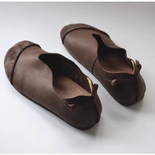 Women's Leather Flat Slip-on High-Vamp Daily Flat