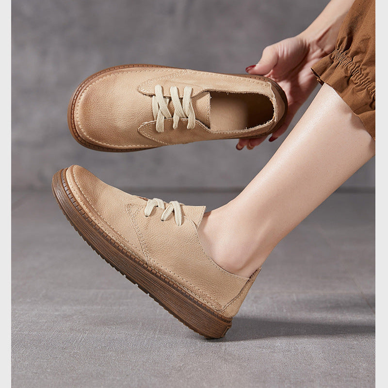 Women's Leather Casual Lace-up Flat Shoes