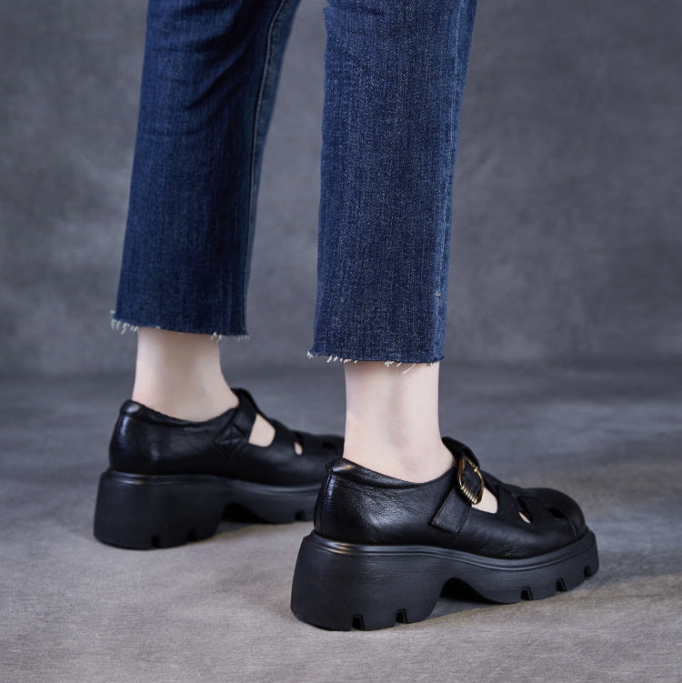 Women's Leather Summer Platform Woven Closed Toe Heel Sandals