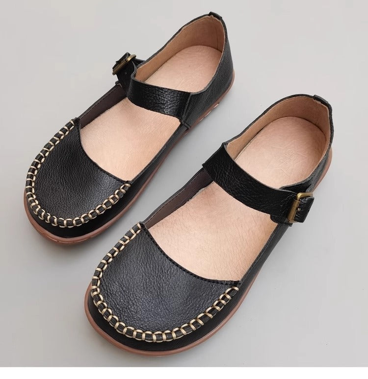 Leather Stitching Comfortable Buckle Low-cut Niche Mary Jane Shoes Women's Shoes