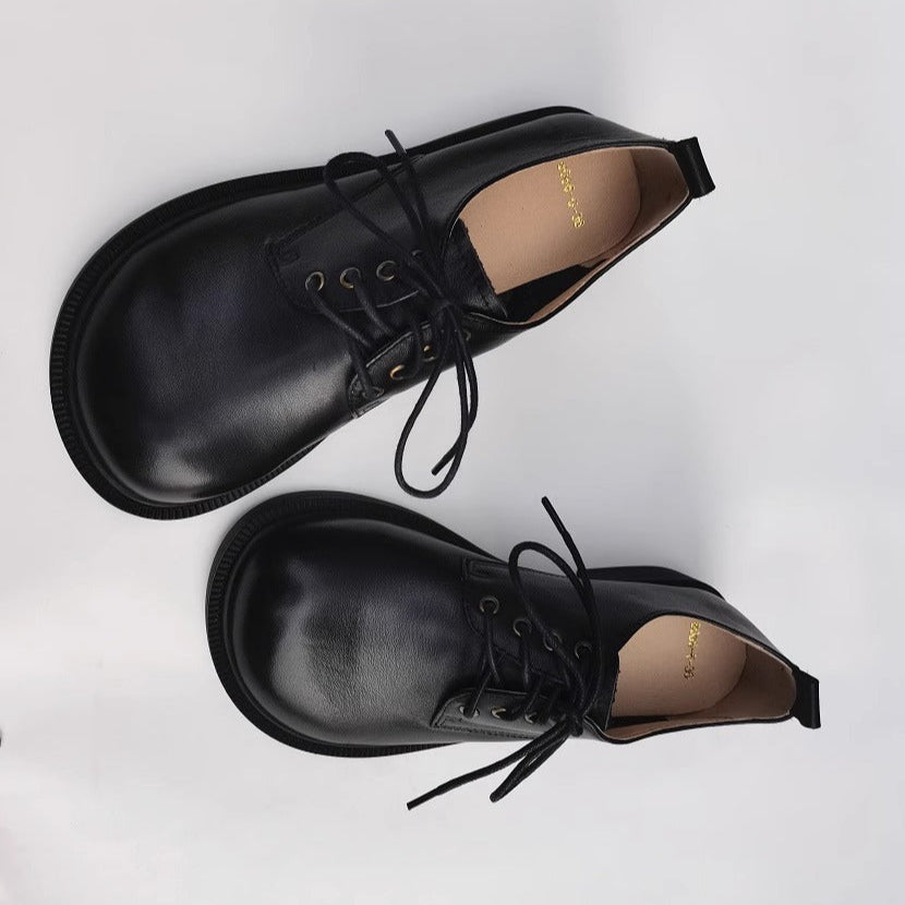 Women's Handmade Wide Toe Box Leather Lace-Up Casual Flat Shoes