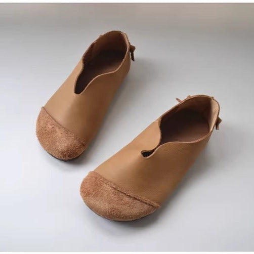 Women's Leather Flat Slip-on High-Vamp Daily Flat