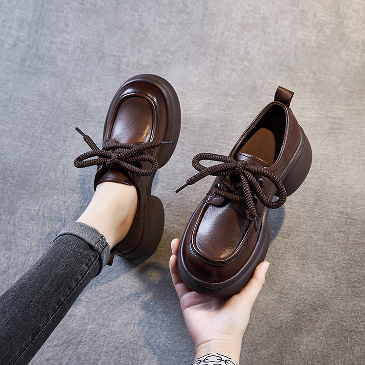 Women's Casual Platform Shoes – Lightweight Genuine Leather Lace-Up Design