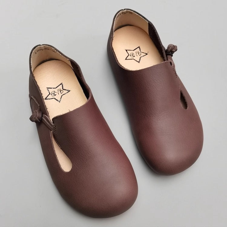 Women's Handmade Cowhide Leather Flats – Soft, Non-Slip & Vintage Style