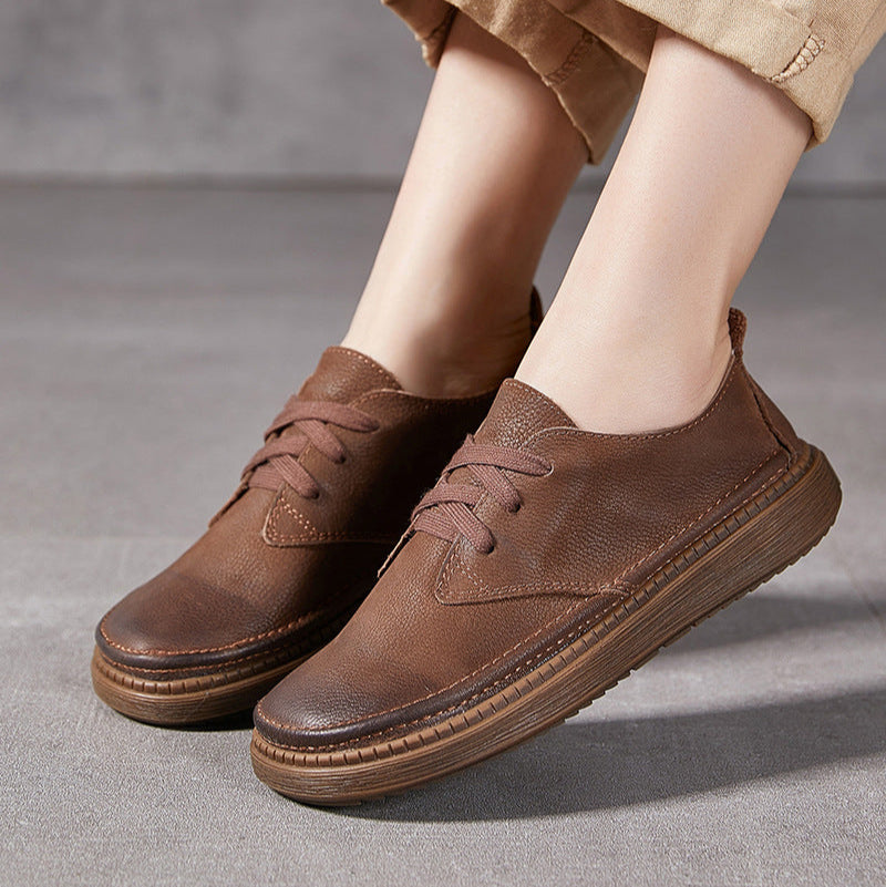 Women's Leather Casual Lace-up Flat Shoes