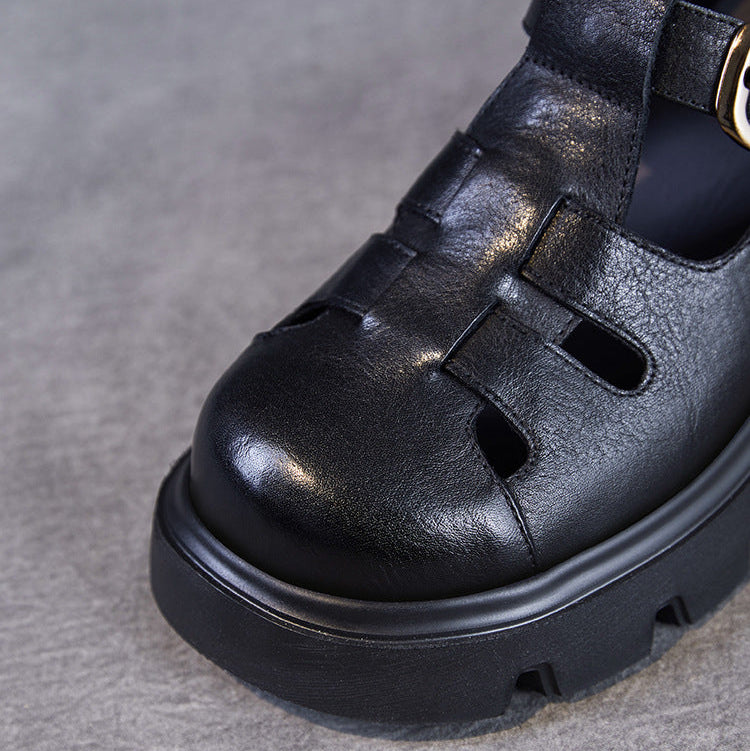 Women's Leather Summer Platform Woven Closed Toe Heel Sandals