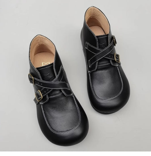 Womens Big Toe Box Genuine Leather Wide Fit Ankle Boots - Comfort Shoes for Wide/High Instep Feet