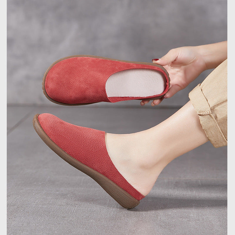 Women's Leather Minimalist Casual Comfort Flat Mule Shoes
