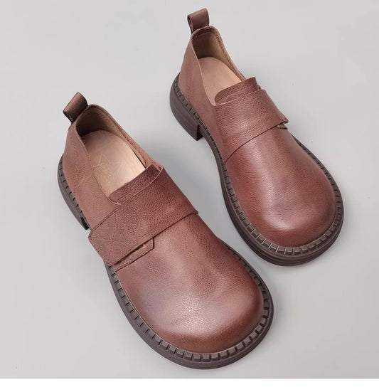 British Style Women's Loafers - Wide Fit & Big Toe Box Velcro Genuine Leather