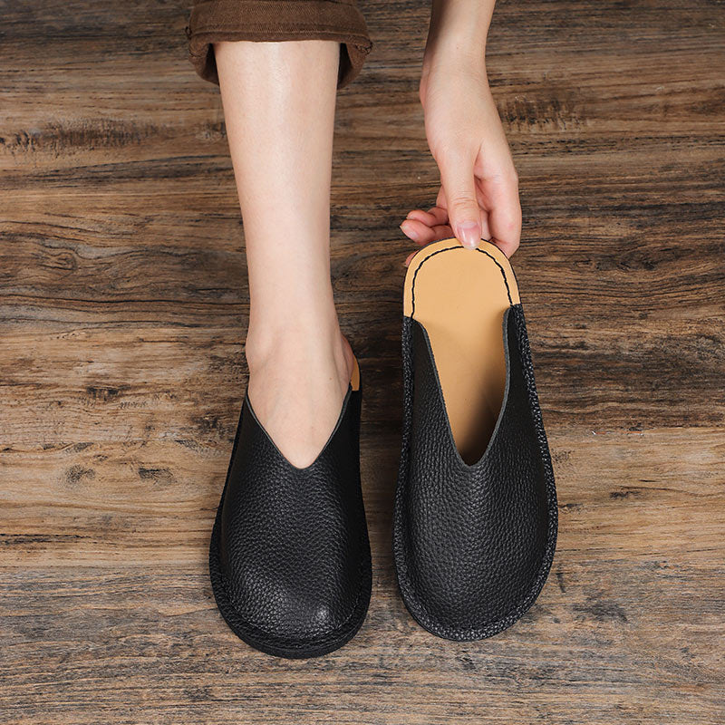 Women's Leather Minimalist Flat Mule Shoes