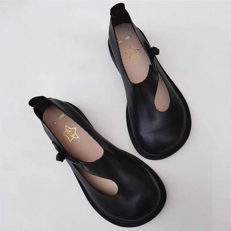Handmade Women's Leather Wide Toe Box Flats – Casual Slip-On Shoes with Comfort