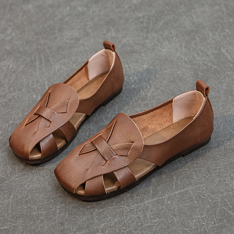Women's Leather Summer Woven Hollow Out Flat Breathable Sandals