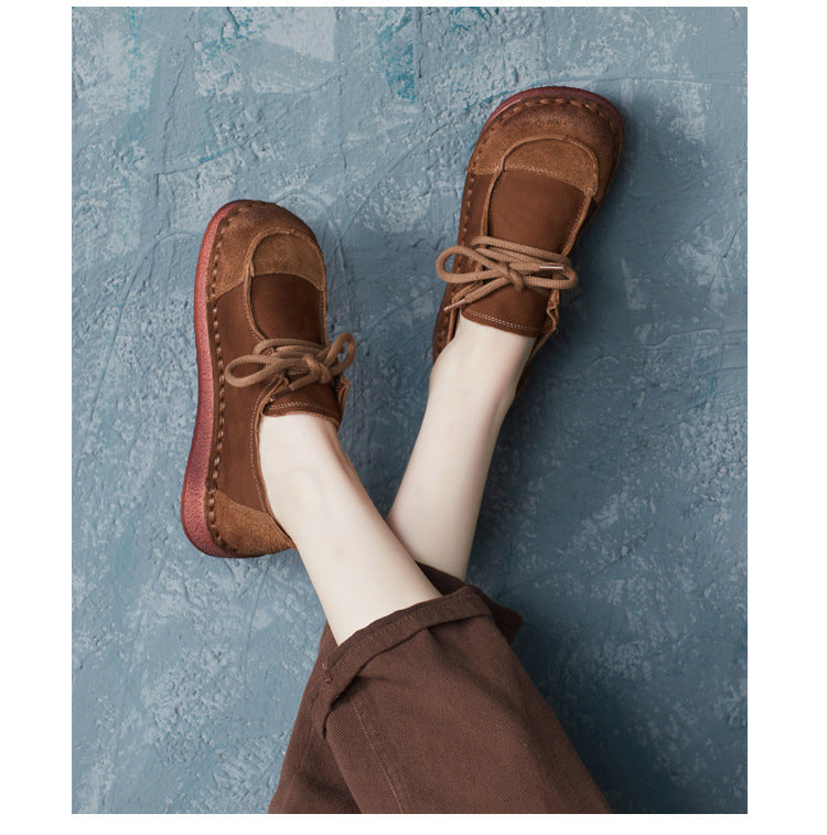 Women's Leather Casual Comfort Lace Up Flat Shoes