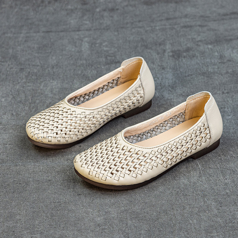 Women's Leather Woven Hollow Out Flat Sandals Glove Shoes