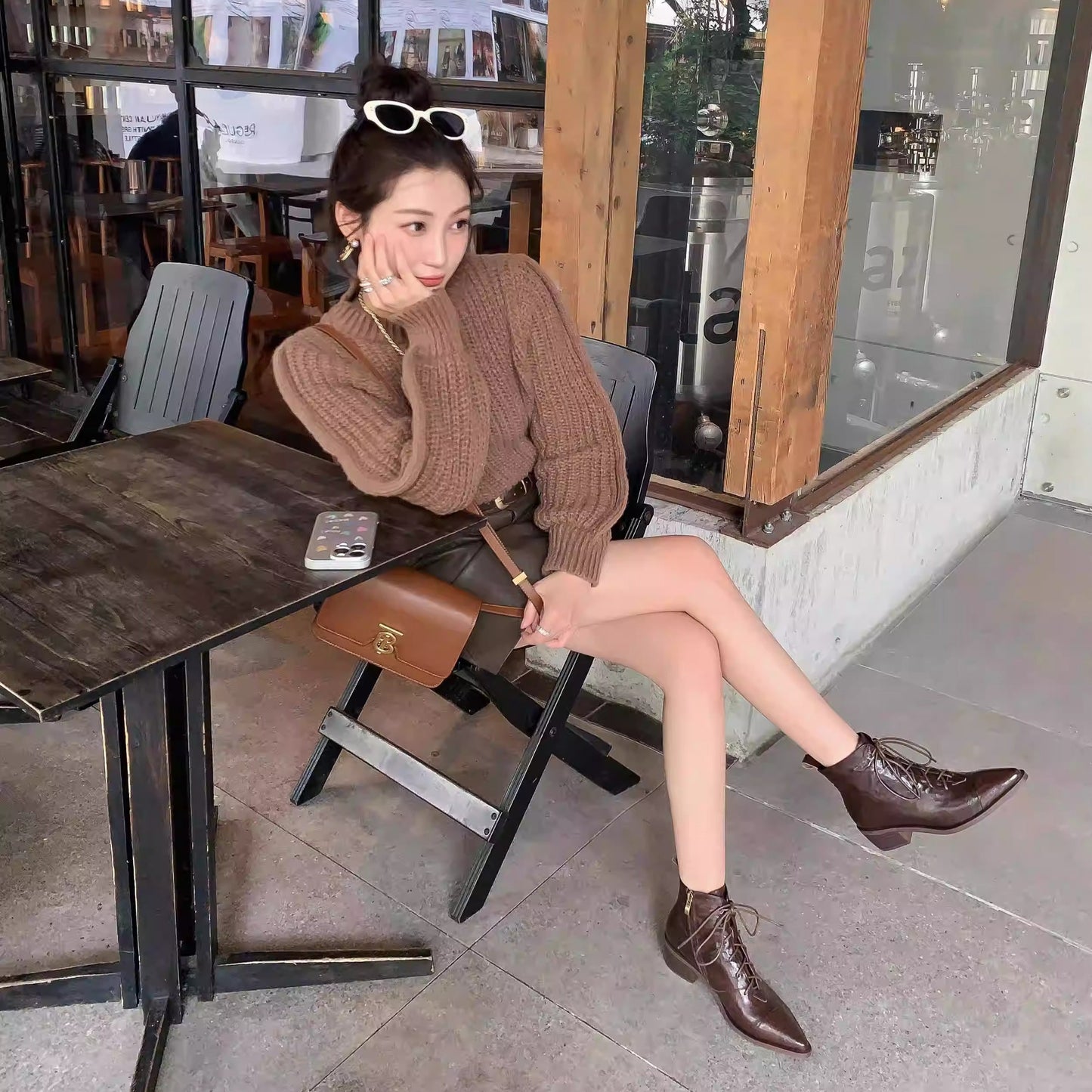 Women's Leather Lace-Up Ankle Boots – Pointed Toe & Block Heel