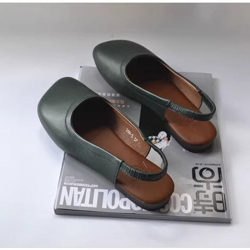 Women's Closed Toe Slip On Leather Heel Hollow Out Flat Sandals