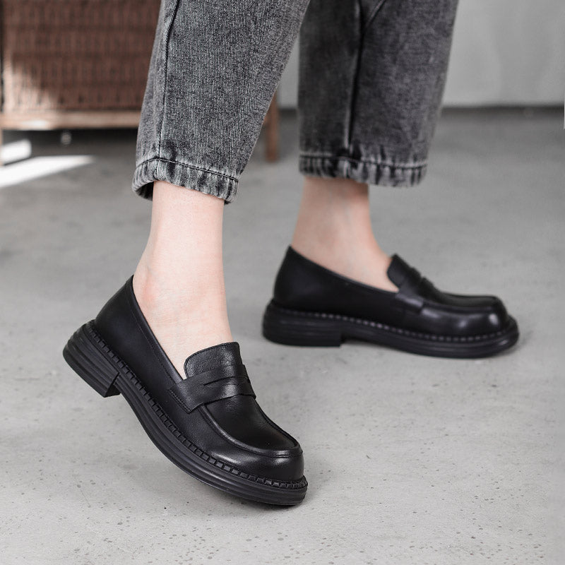 Women's Vintage Leather Handmade Wide Toe Box Loafers